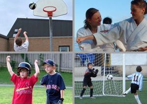 Youth Sport Collage Male: Basketball, Baseball, Karate, and Soccer