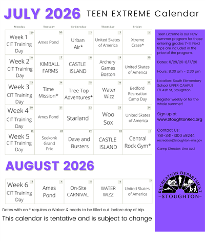 Teen Extreme Calendar